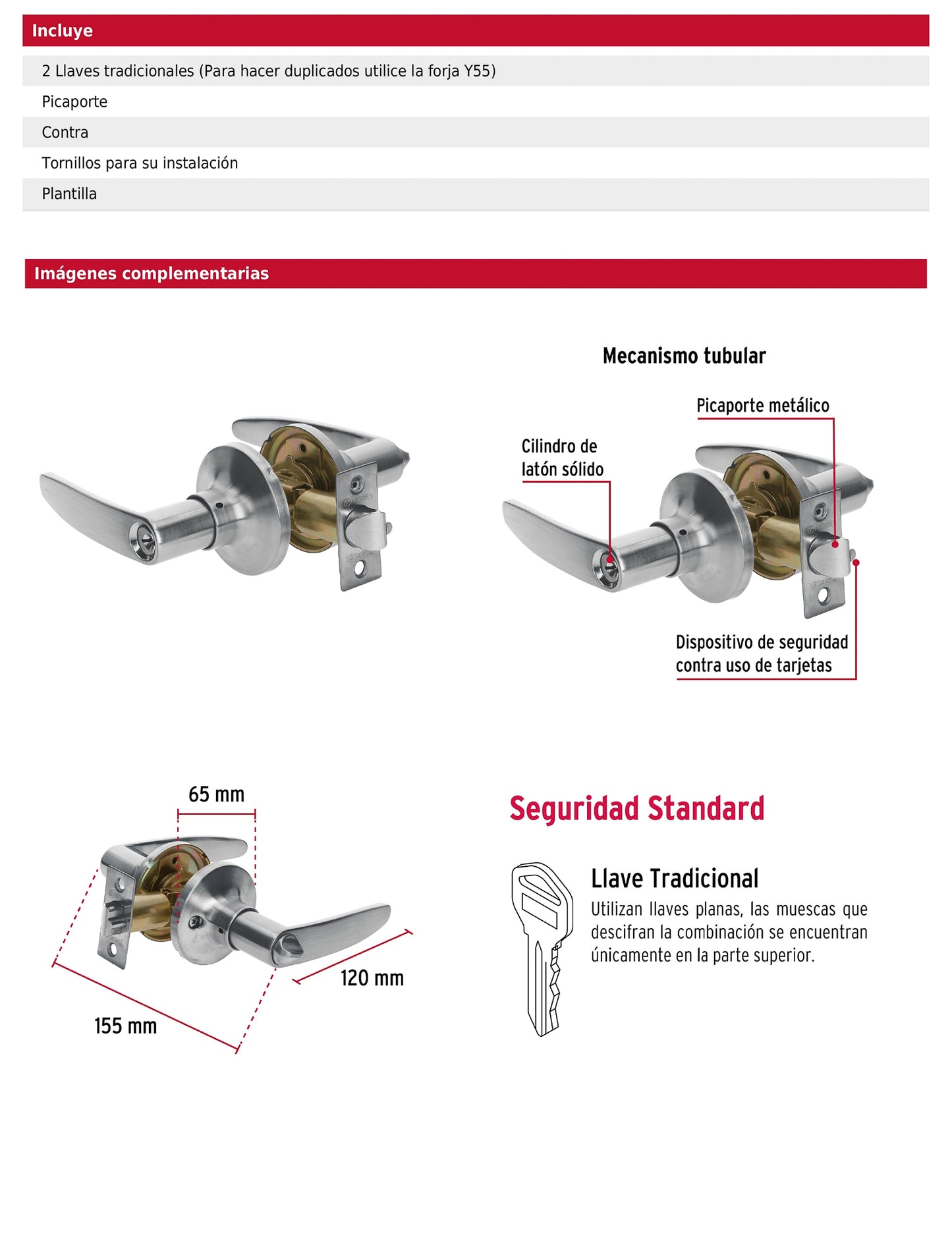 Cerradura manija para recámara con acabado cromo mate