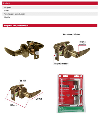 Cerradura manija baño de latón antiguo con cilindro metálico