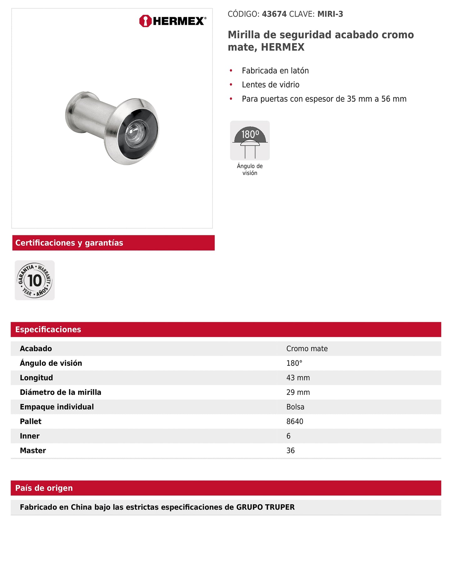 Mirilla de seguridad acabado cromo mate
