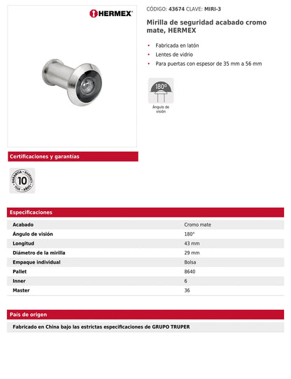 Mirilla de seguridad acabado cromo mate