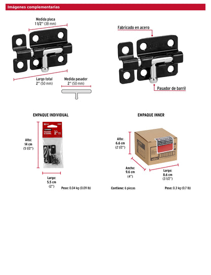 Pasador de barril 2 pulgadas de acero acabado negro