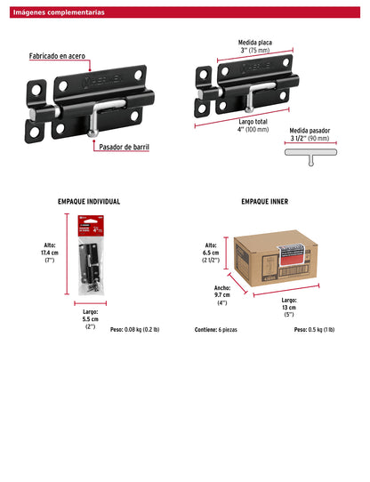 Pasador de barril 4 pulgadas de acero acabado negro