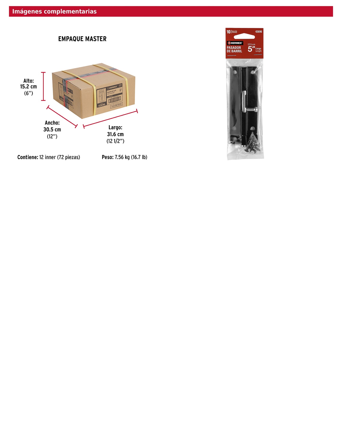 Pasador de barril 5 pulgadas de acero acabado negro