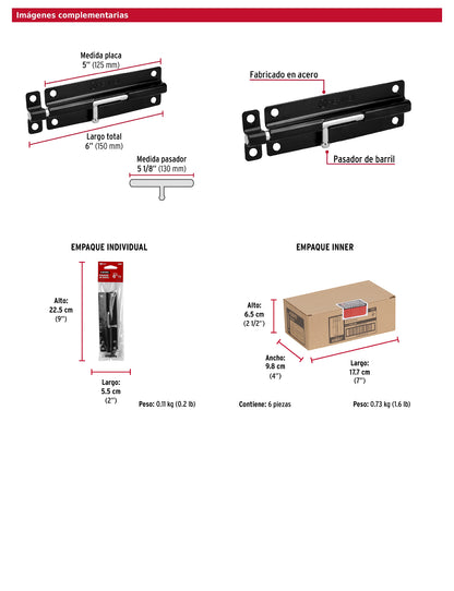Pasador de barril 6 pulgadas de acero acabado negro