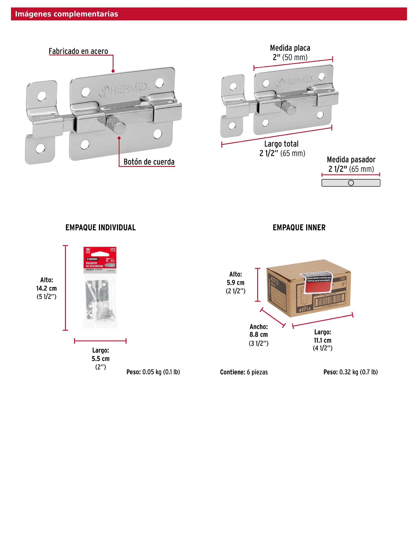 Pasador de barra plana 2 pulgadas acabado cromo