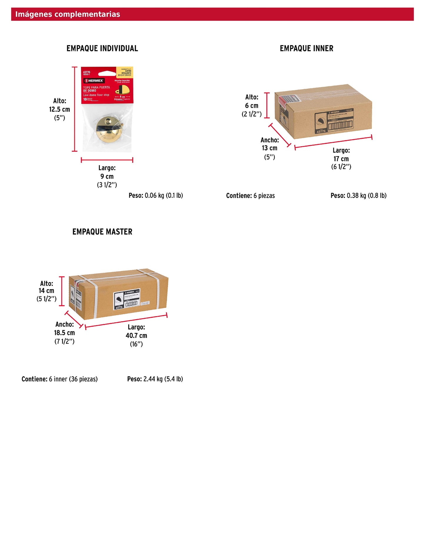 Tope tipo domo para puerta acabado latón brillante