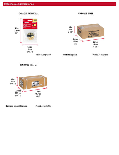 Tope tipo domo para puerta acabado latón brillante