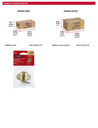 Tope para puerta magnético acabado latón brillante