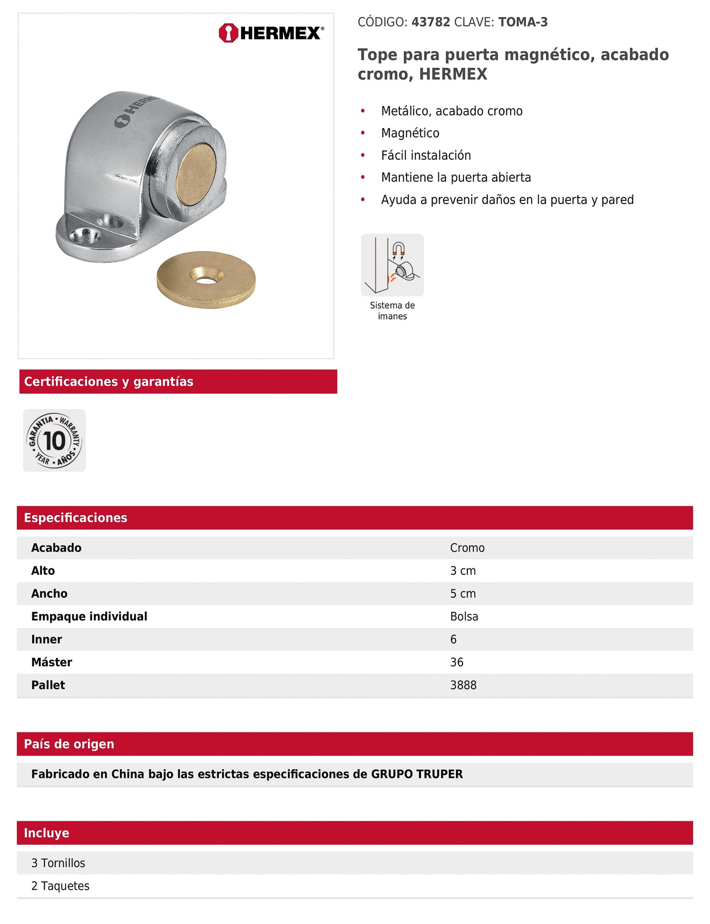 Tope para puerta magnético acabado cromo