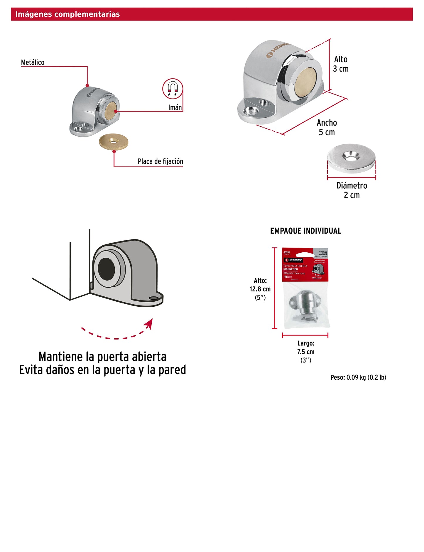 Tope para puerta magnético acabado cromo