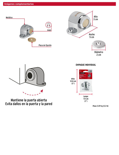 Tope para puerta magnético acabado cromo
