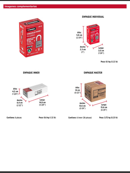 Candado de hierro de 32 mm con gancho corto