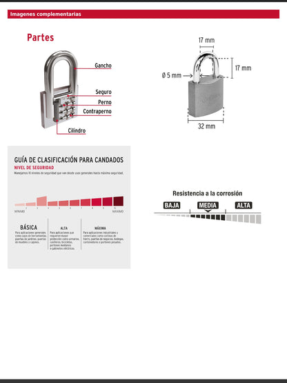 Candado de hierro de 32 mm con gancho corto
