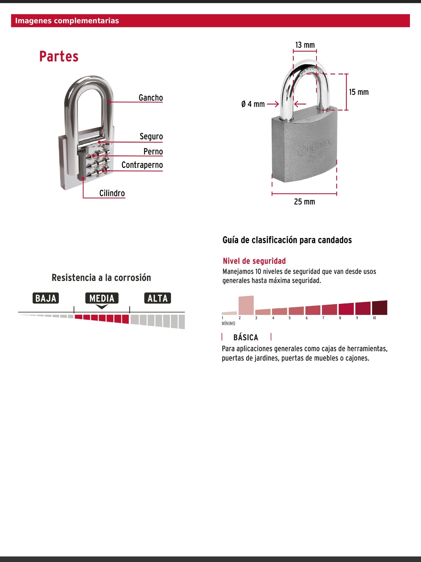 Candado de hierro de 25 mm con gancho corto