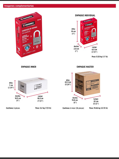 Candado de hierro de 63 mm con gancho corto