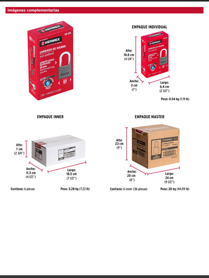Candado de hierro de 63 mm con gancho largo