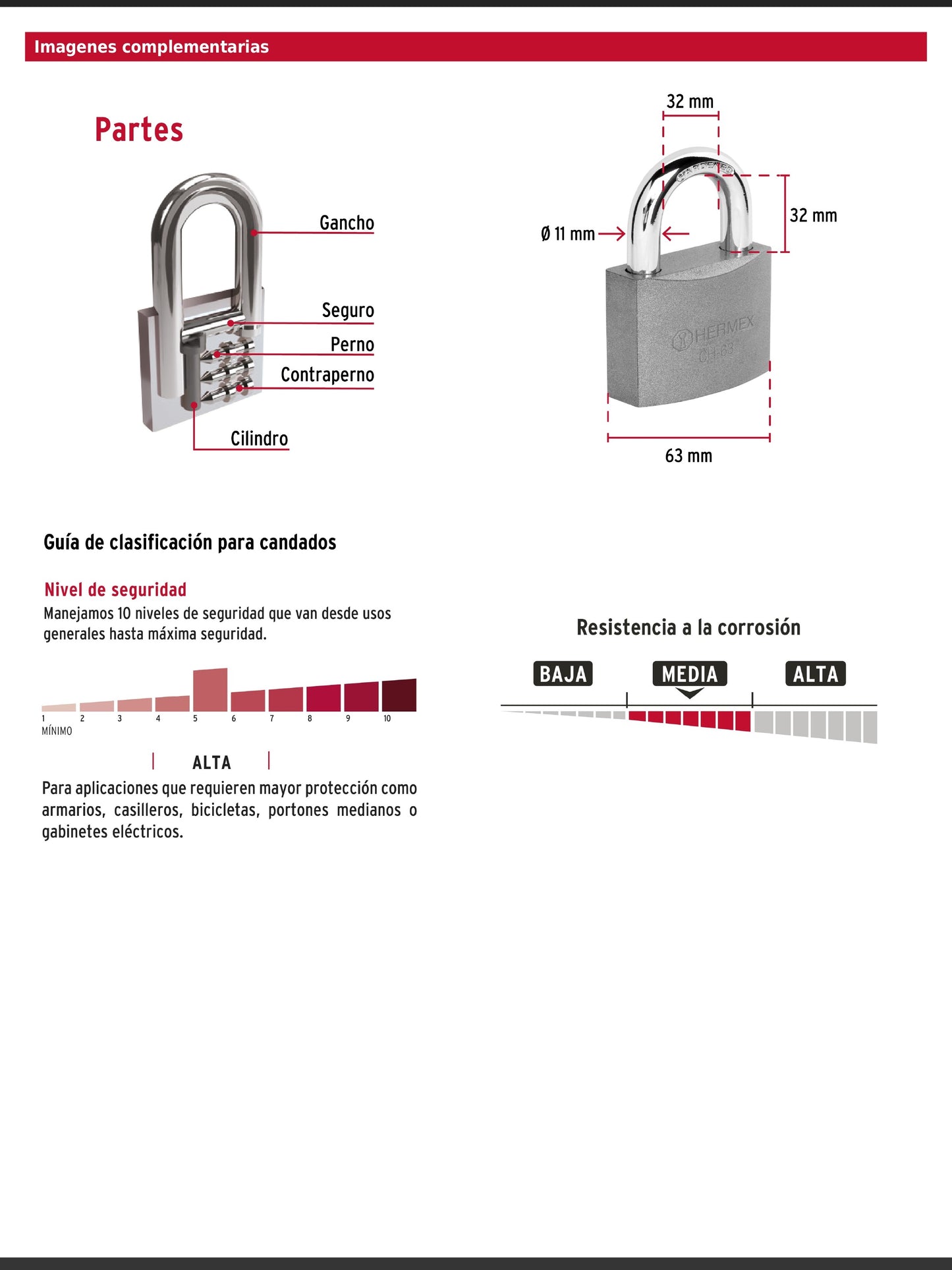 Candado de hierro de 63 mm con gancho corto