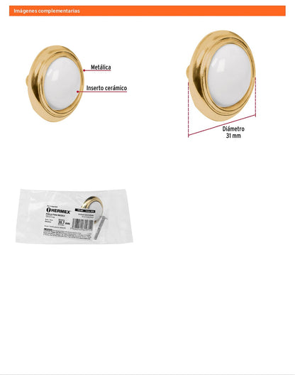 Perilla latón brillante inserto cerámico