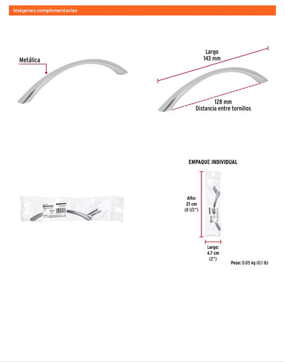 Jaladera 128mm línea Arco níquel