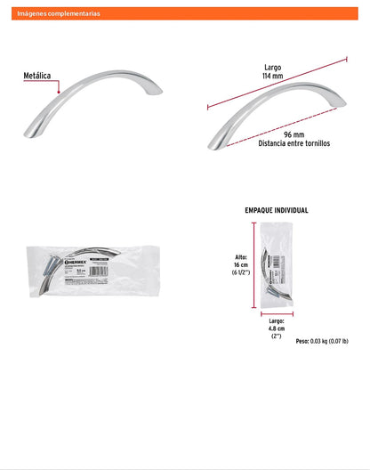 Jaladera 96mm línea Arco níquel