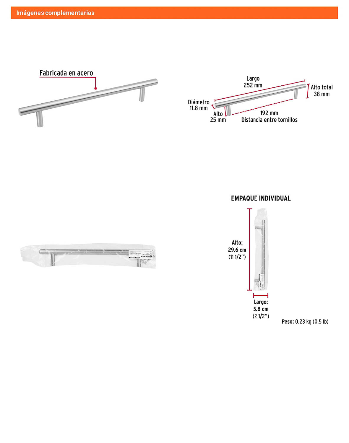 Jaladera 192mm línea Cilindro níquel