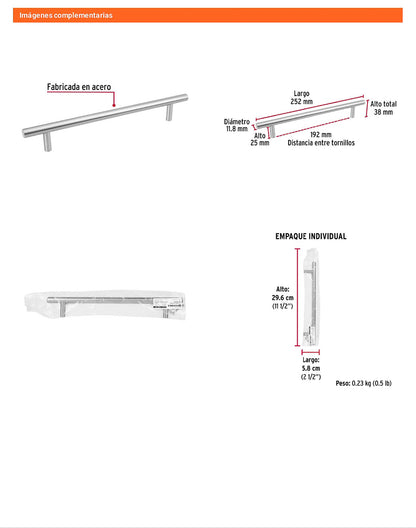 Jaladera 192mm línea Cilindro níquel
