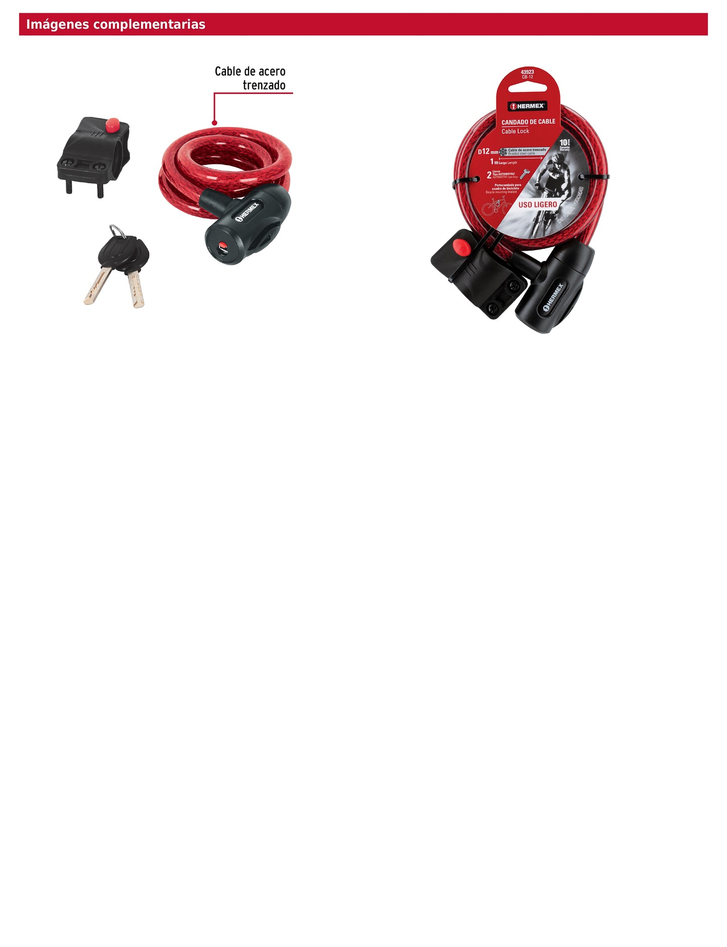 Candado de cable con llave 12 mm x 1.0 m