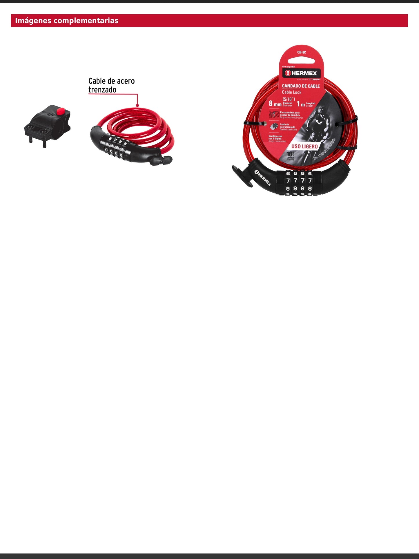 Candado de cable con combinación 8 mm x 1.0 m