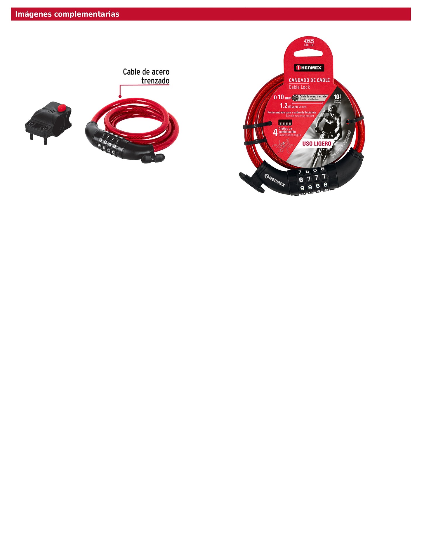 Candado de cable con combinación 10 mm x 1.20 m