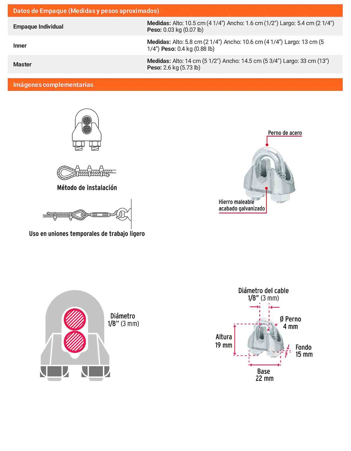 Nudo Perro Hierro Galvanizado Cable 1/8