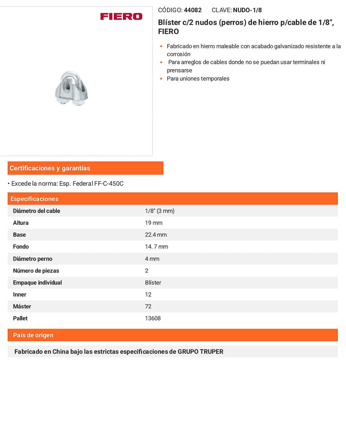 Nudo Perro Hierro Galvanizado Cable 1/8