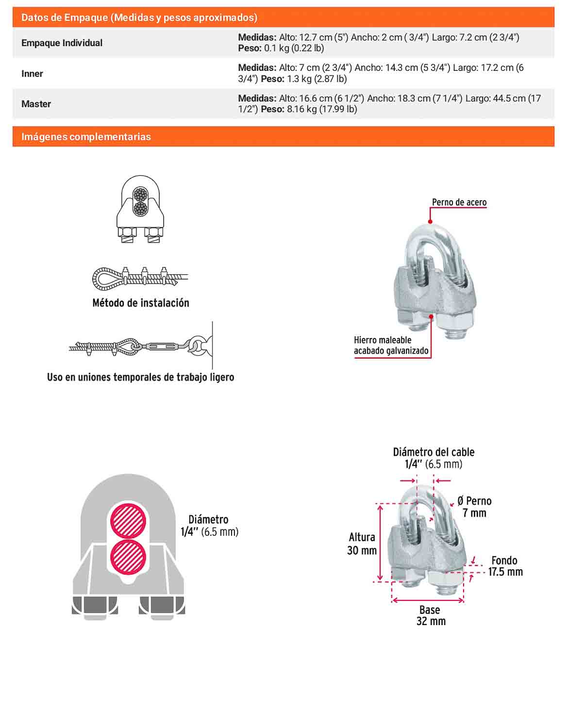 Nudo Perro Hierro Galvanizado Cable 1/4