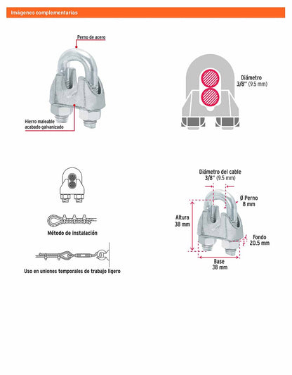 Nudo Perro Hierro Galvanizado Cable 3/8
