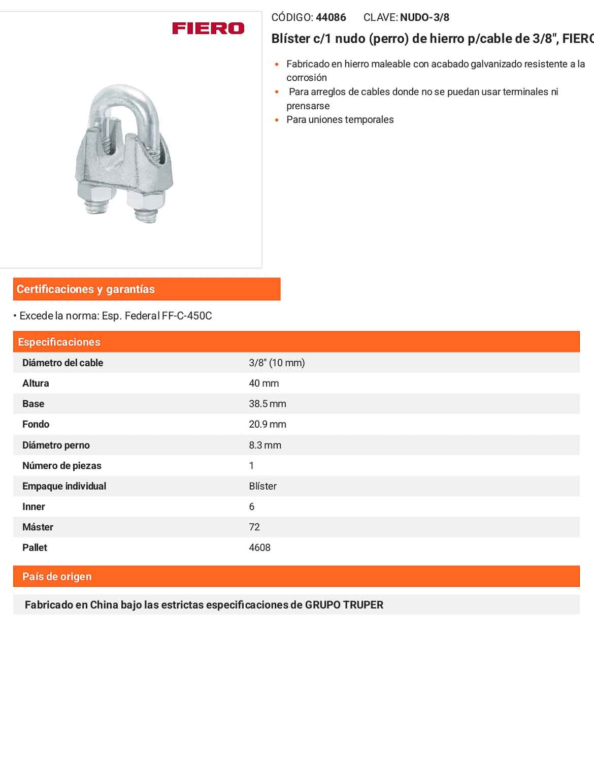 Nudo Perro Hierro Galvanizado Cable 3/8
