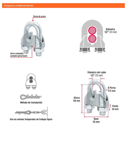 Nudo Perro Hierro Galvanizado Cable 1/2