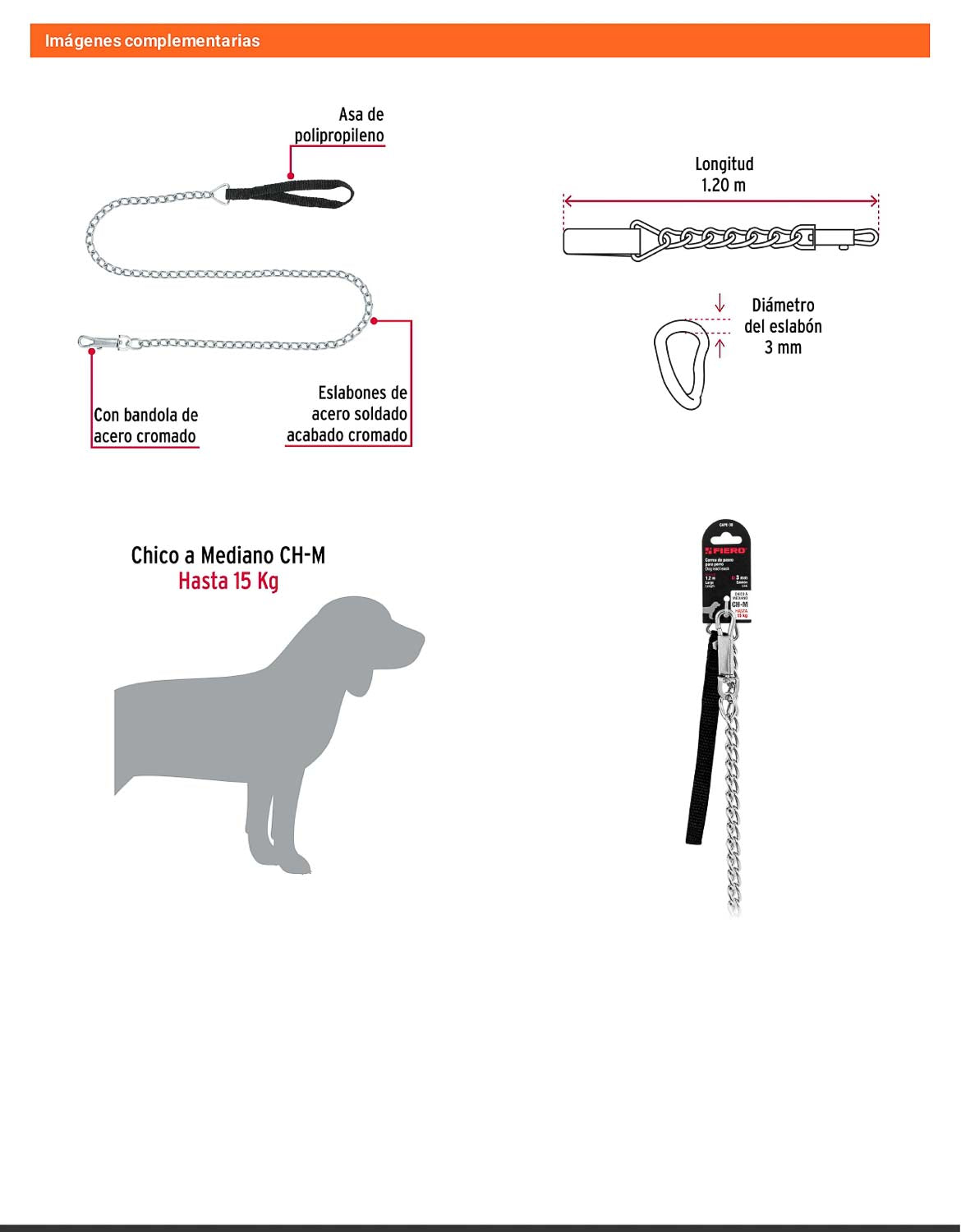 Cadena de paseo para perro 3 mm