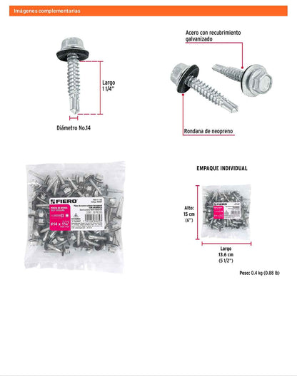 50 Tornillos Hexagonales Punta Broca 14x1-1/4 pulg