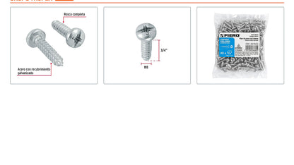 Tornillo gypsum para lamina 8 x 3/4 pulg