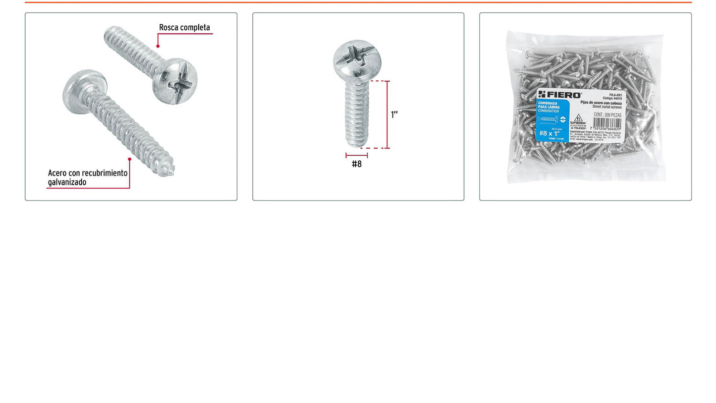 Tornillo gypsum para lamina 8 x 1 pulg