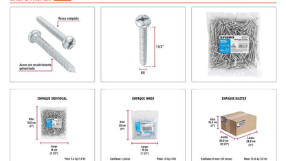 Tornillo gypsum para lamina 8 x 1-1/2 pulg