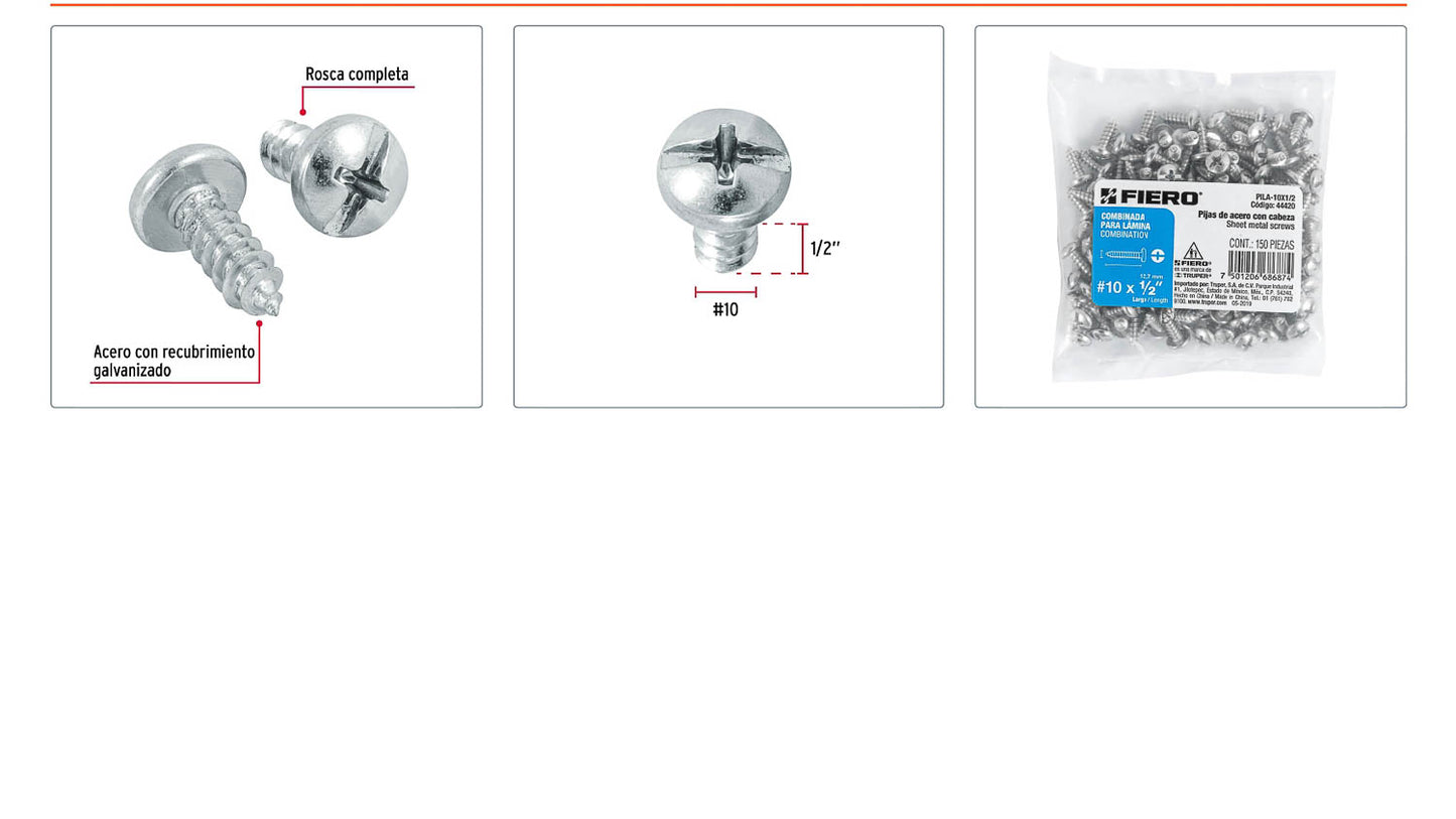 Tornillo gypsum para lamina 10 x 1/2 pulg