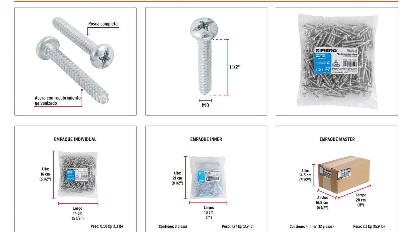 Tornillo gypsum para lamina 10 x 1-1/2 pulg