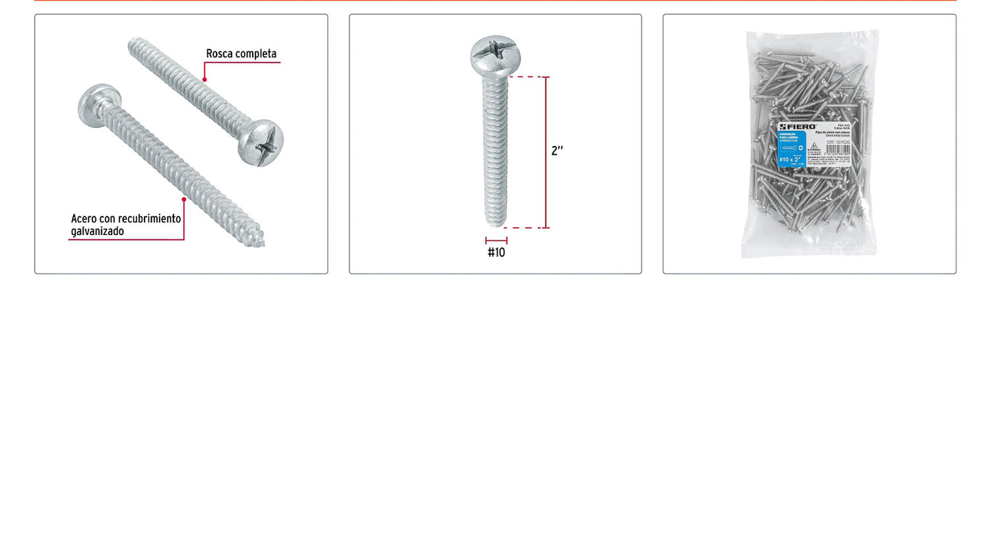 Tornillo gypsum para lamina 10 x 2 pulg