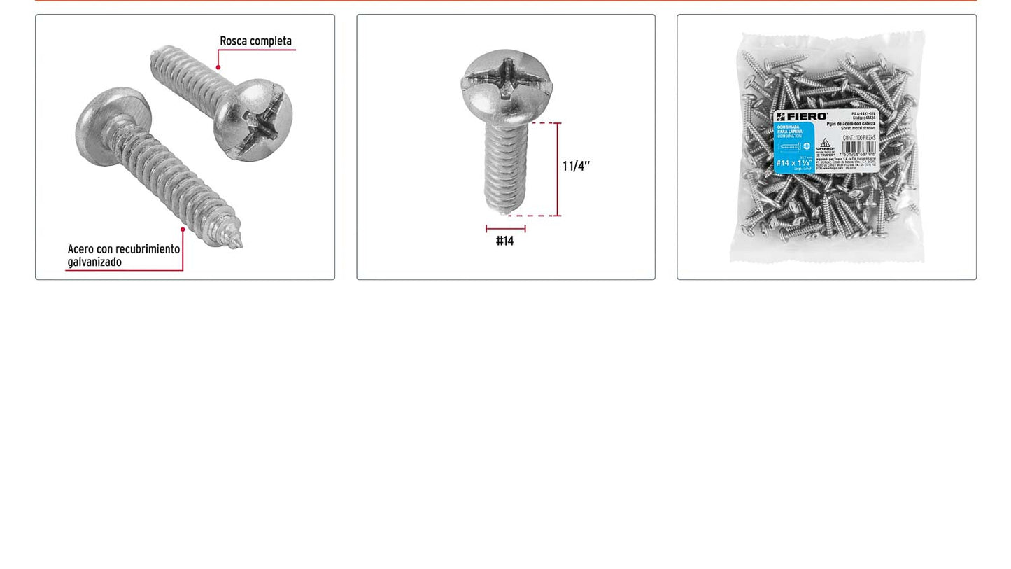 Tornillo gypsum para lamina 14 x 1-1/4 pulg