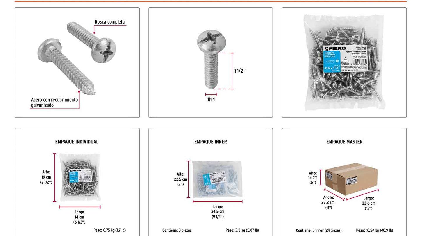 Tornillo gypsum para lamina 14 x 1-1/2 pulg