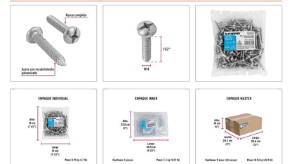 Tornillo gypsum para lamina 14 x 1-1/2 pulg
