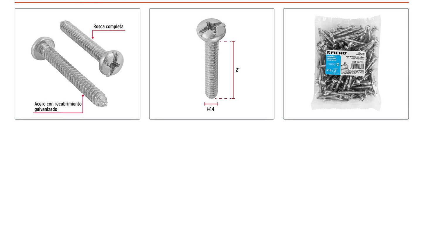 Tornillo gypsum para lamina 14 x 2 pulg