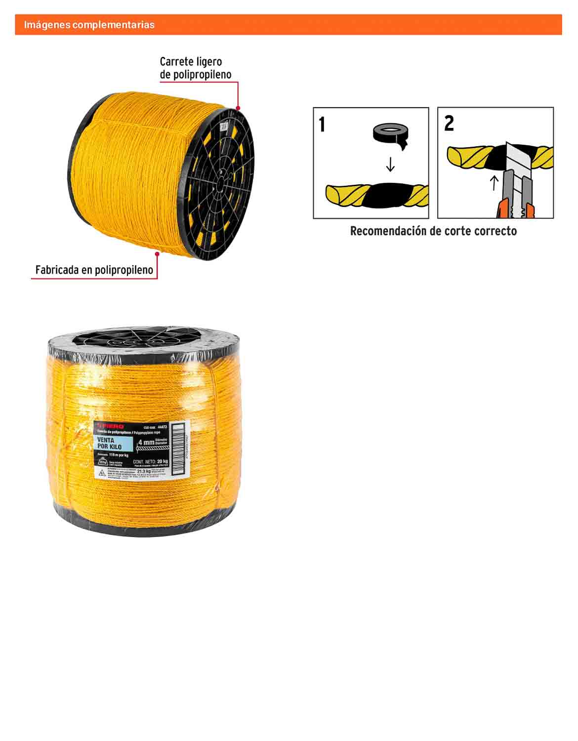 Cuerda Polipropileno 4mm Carrete 20kg