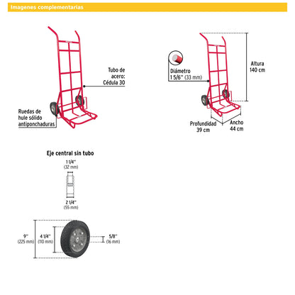 Diablo de carga de 400 kg ruedas sólidas doble balero