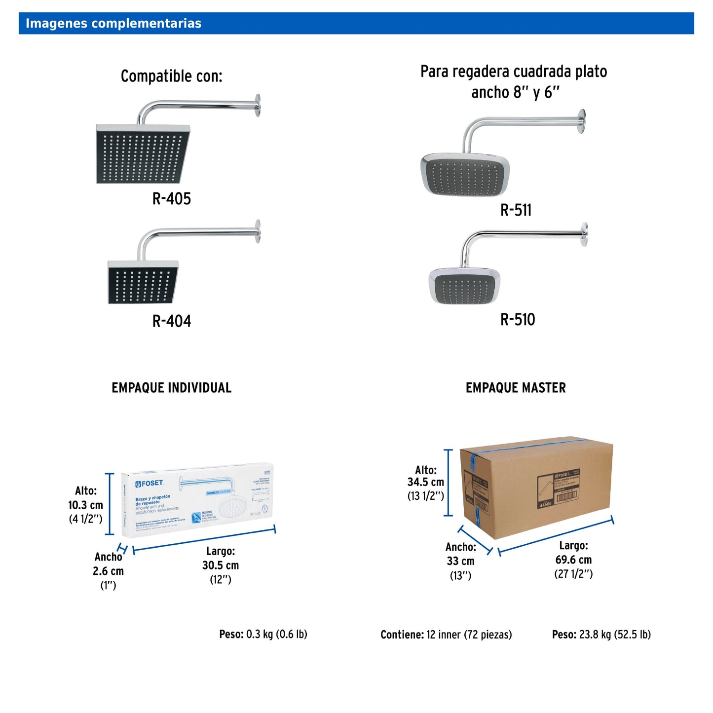 Brazo recto de 30 cm con chapetón para regadera